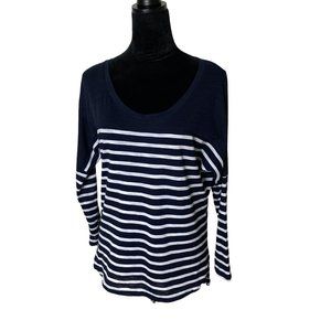 Cotton On Womens Navy & White Stripe Scoop Neck Top S Nautical Beach Coastal